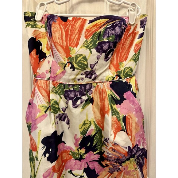 J Crew Strapless 100% Silk Mini Dress Size 0 Cream Watercolor Lined Pockets EUC - Picture 2 of 14